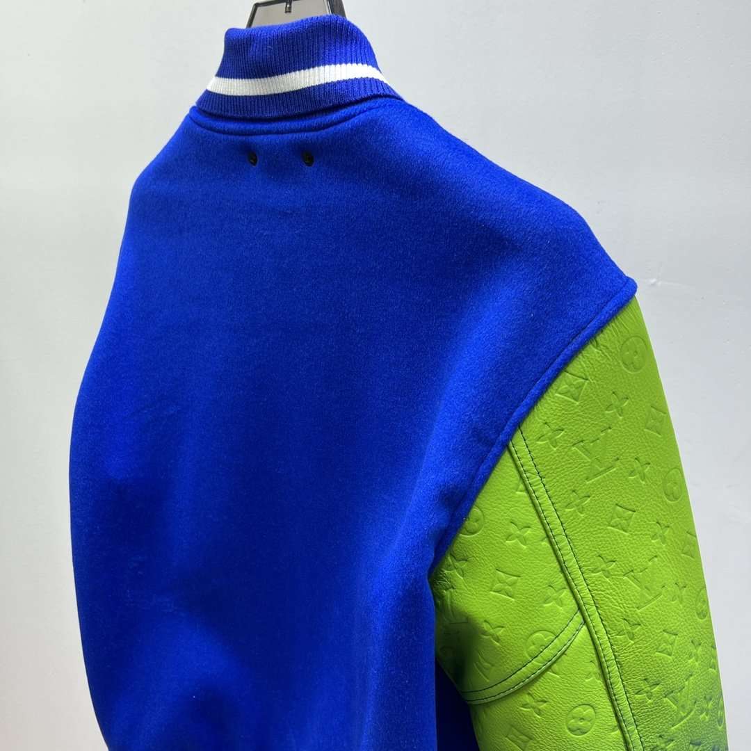 Louis Vuitton Blue and Neon Gradient Green Varsity Jacket una