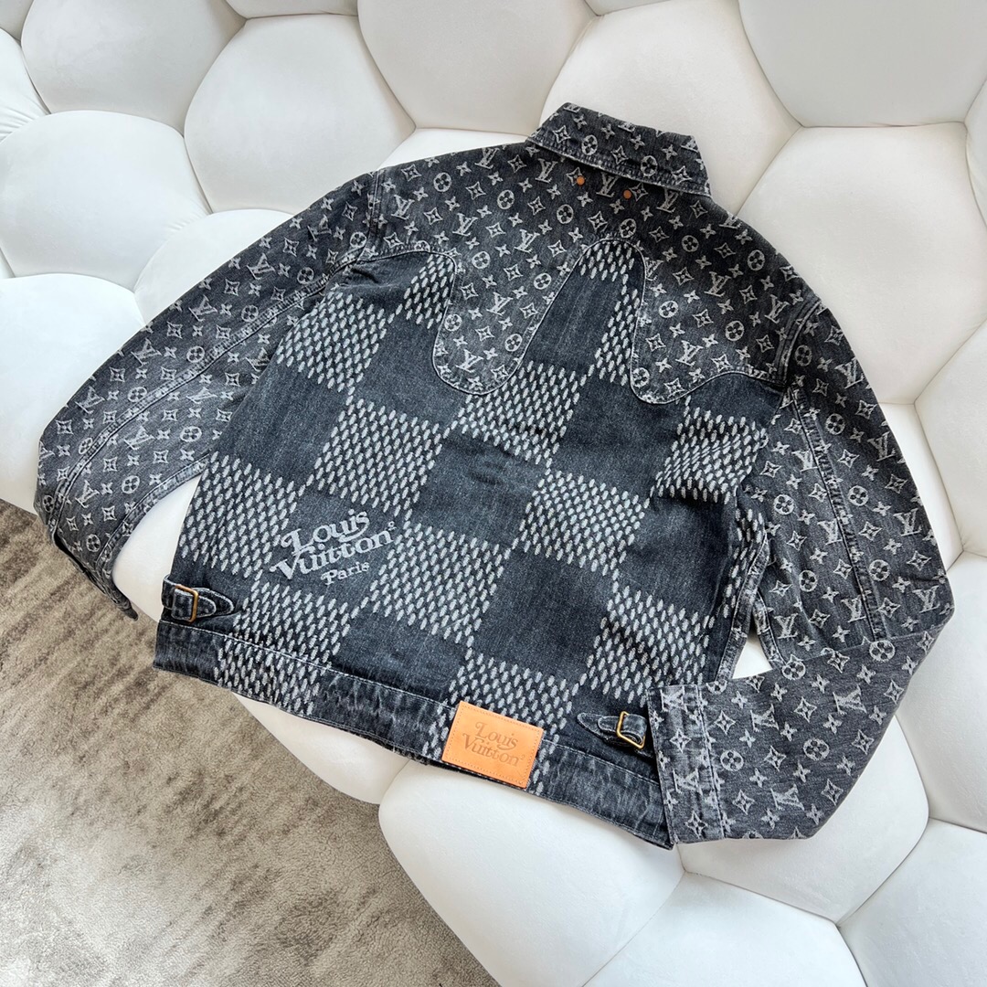 Louis Vuitton LV Men Giant Damier Waves Monogram Denim Jacket - LULUX